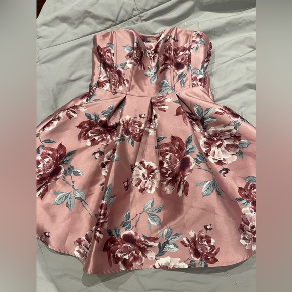 Speechless Dress, strapless, satin, floral, fit and flare, like new condition - Picture 7 of 9